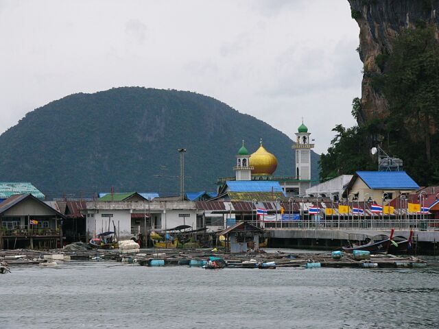 mosque above fish farm